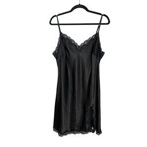 Victoria’s Secret Women’s Large Black Satin Slip Dress Lace Slit Sexy